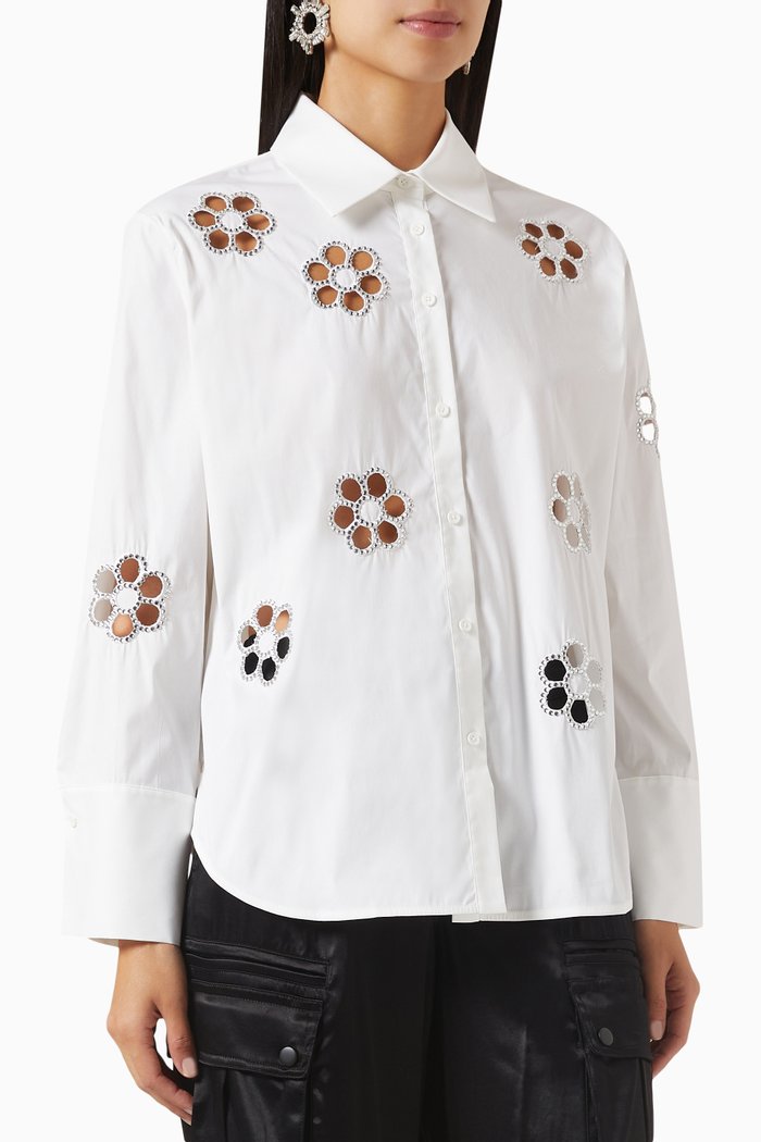 

Embellished Cut-out Shirt in Cotton-poplin, Neutral