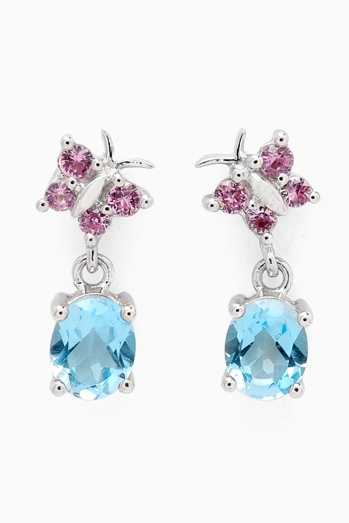 

Blue Topaz & Pink Sapphire Earrings in 18kt White Gold
