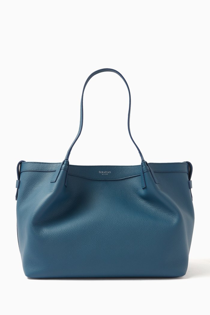 

Small Secret Tote Bag in Rugiada Leather, Blue
