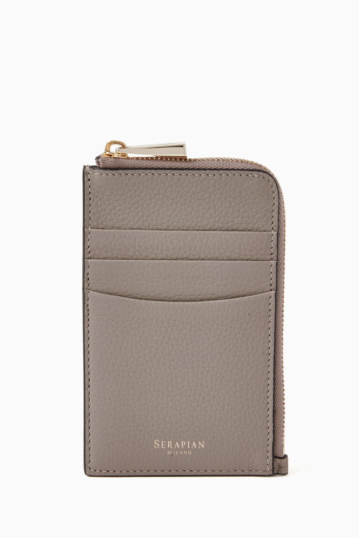 

Zip Around Card Case in Rugiada Leather, Neutral