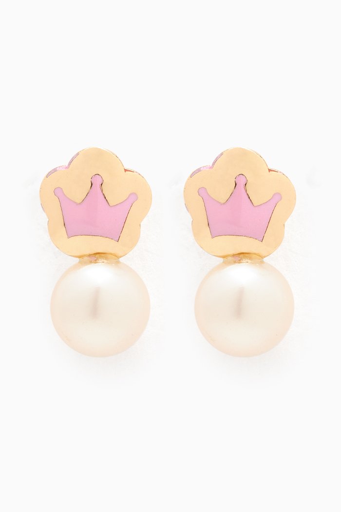 

Crown Earrings with Pearls in 18kt Gold