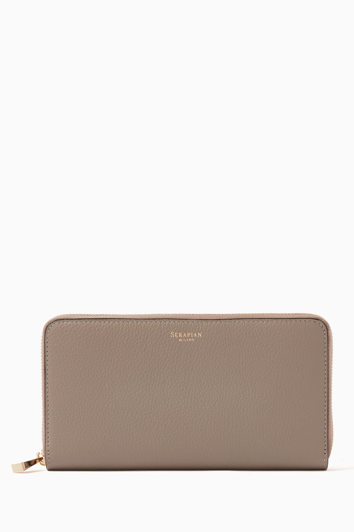 

Zip Around Wallet in Rugiada Leather, Neutral