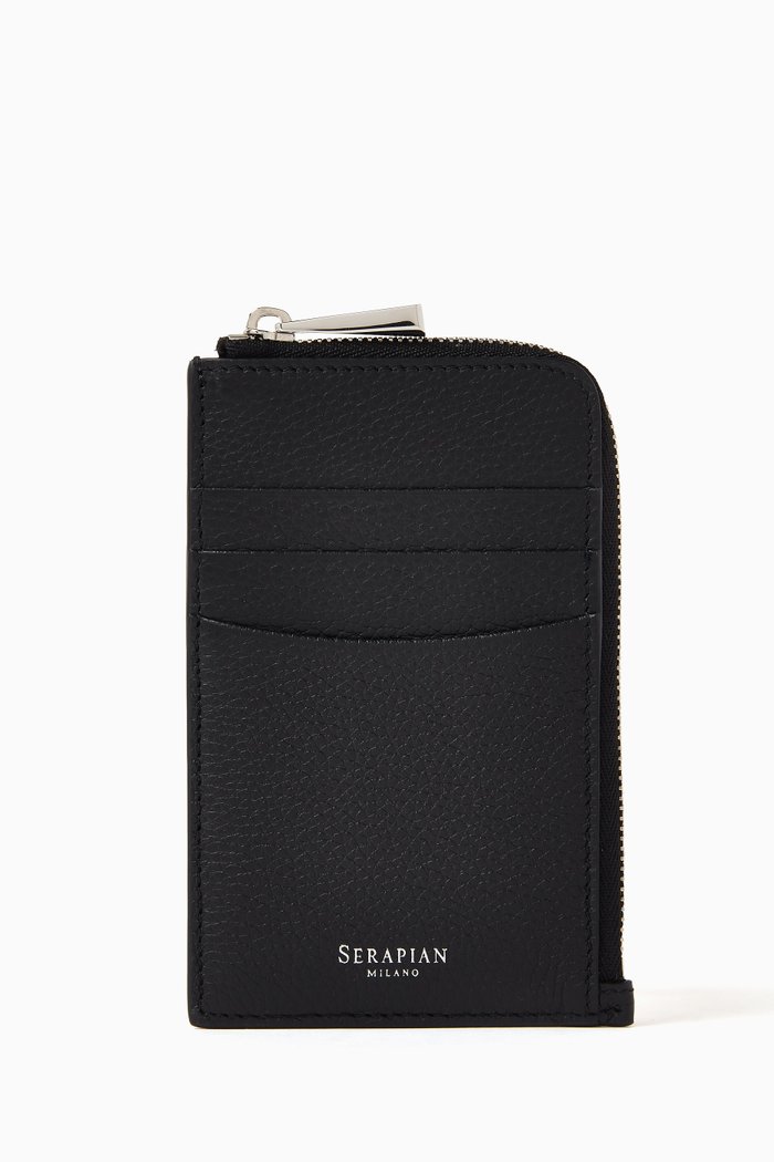 

Zip Around Card Case in Rugiada Leather, Black