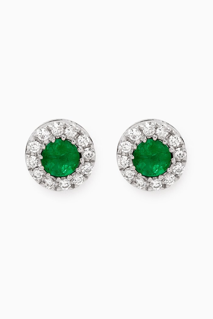 

Round Emerald & Diamonds Earrings in 18kt White Gold