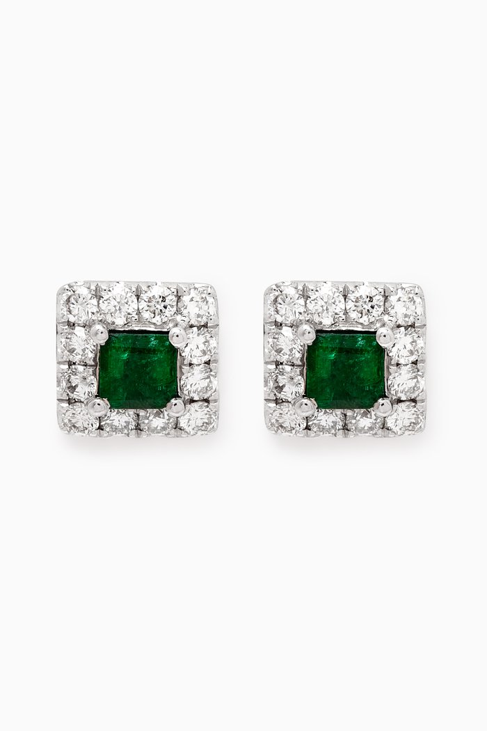 

Square Emerald & Diamonds Earrings in 18kt White Gold