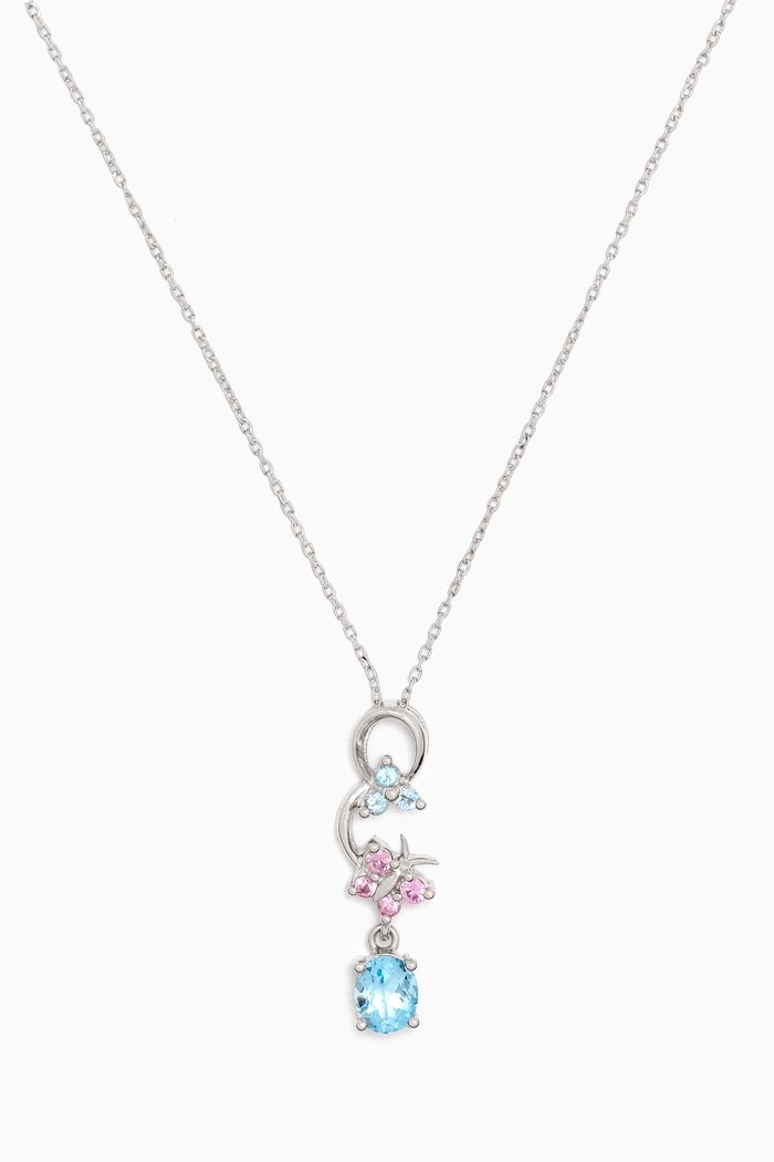 Blue Topaz & Pink Sapphire Necklace in 18k White Gold