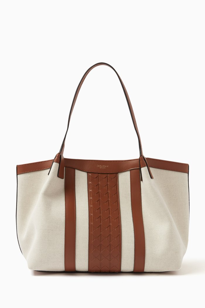 

Small Secret Tote Bag in Canvas & Rugiada Leather, Neutral