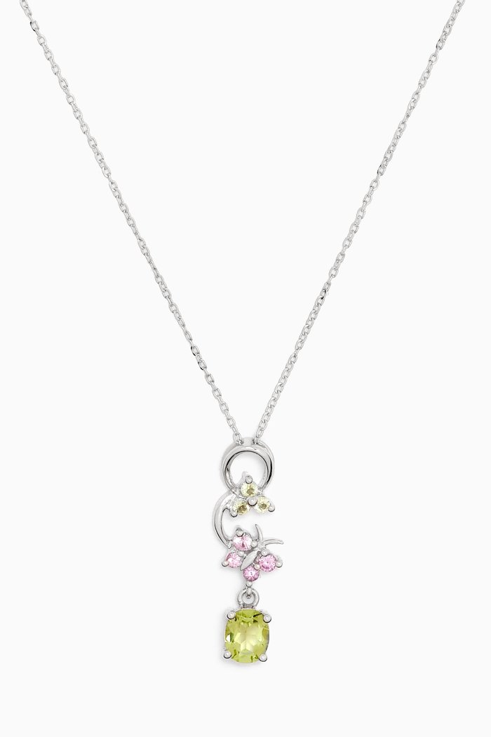 Pink Sapphire & Peridot Necklace in 18k White Gold