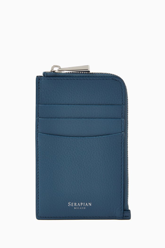 

Zip Around Card Case in Rugiada Leather, Blue