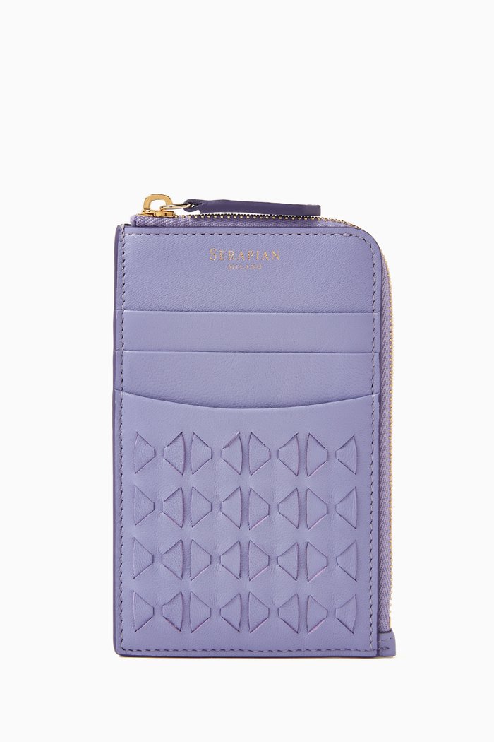 

Zip Card Case in Mosaico Leather, Purple