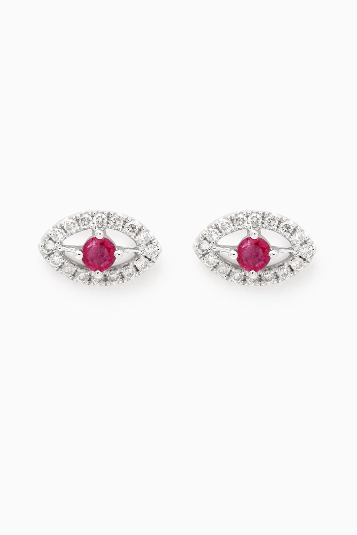 

Diamond Earrings with Ruby in 18kt White Gold