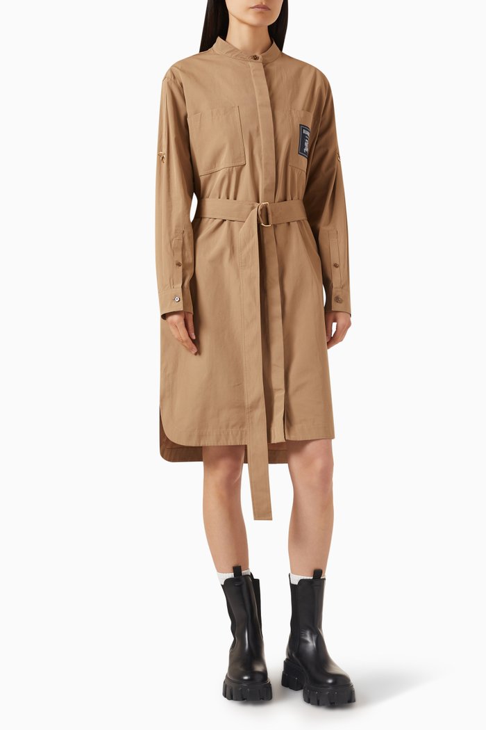 

Prorsum Label Belted Shirt Dress in Cotton, Brown