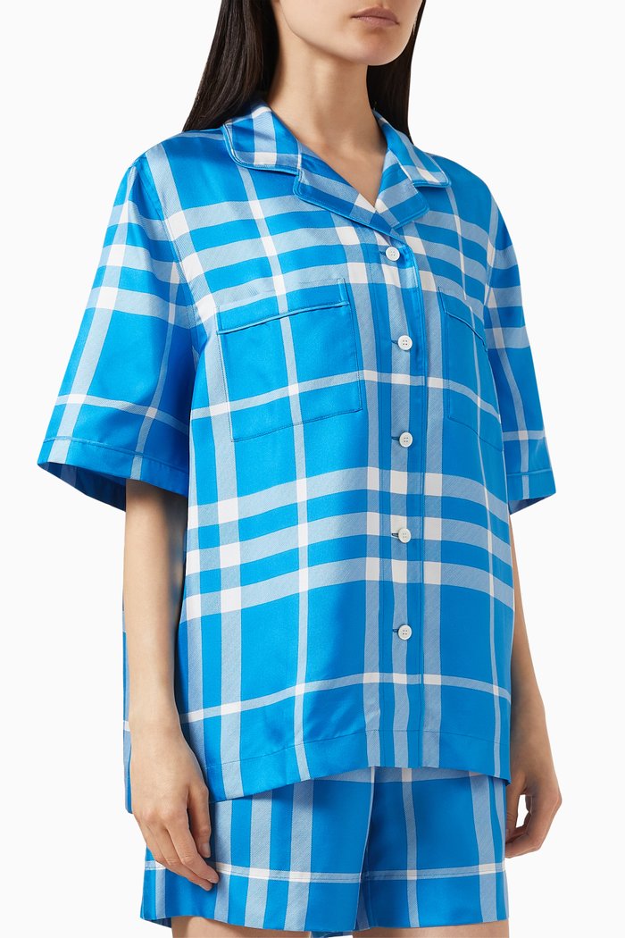 Tierney Check Shirt in Silk, Blue