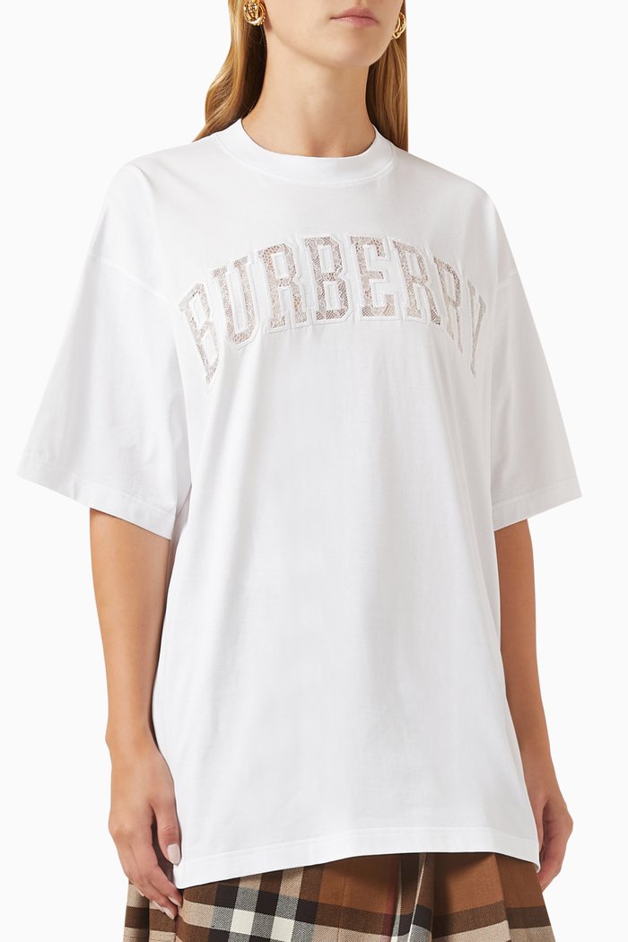 Lace Logo Oversized T-shirt in Cotton Jersey, White