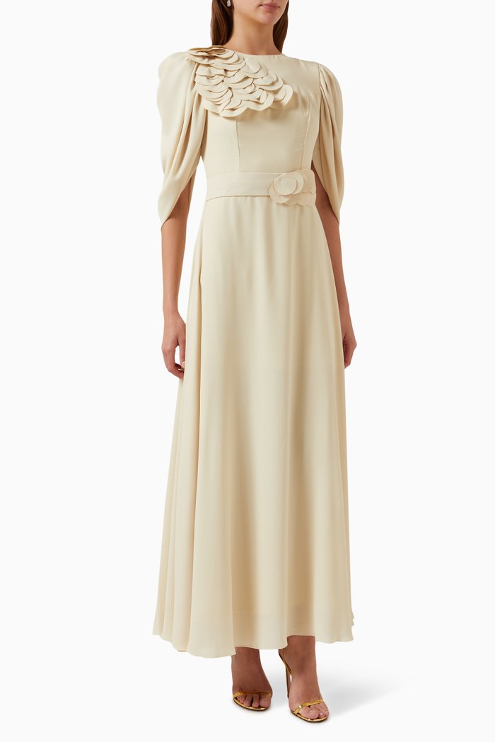 

Appliqué Dress in Crepe, Neutral