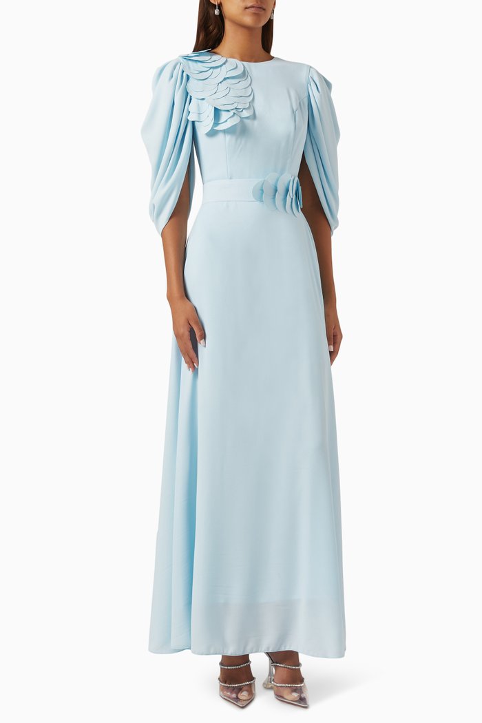 

Appliqué Dress in Crepe, Blue