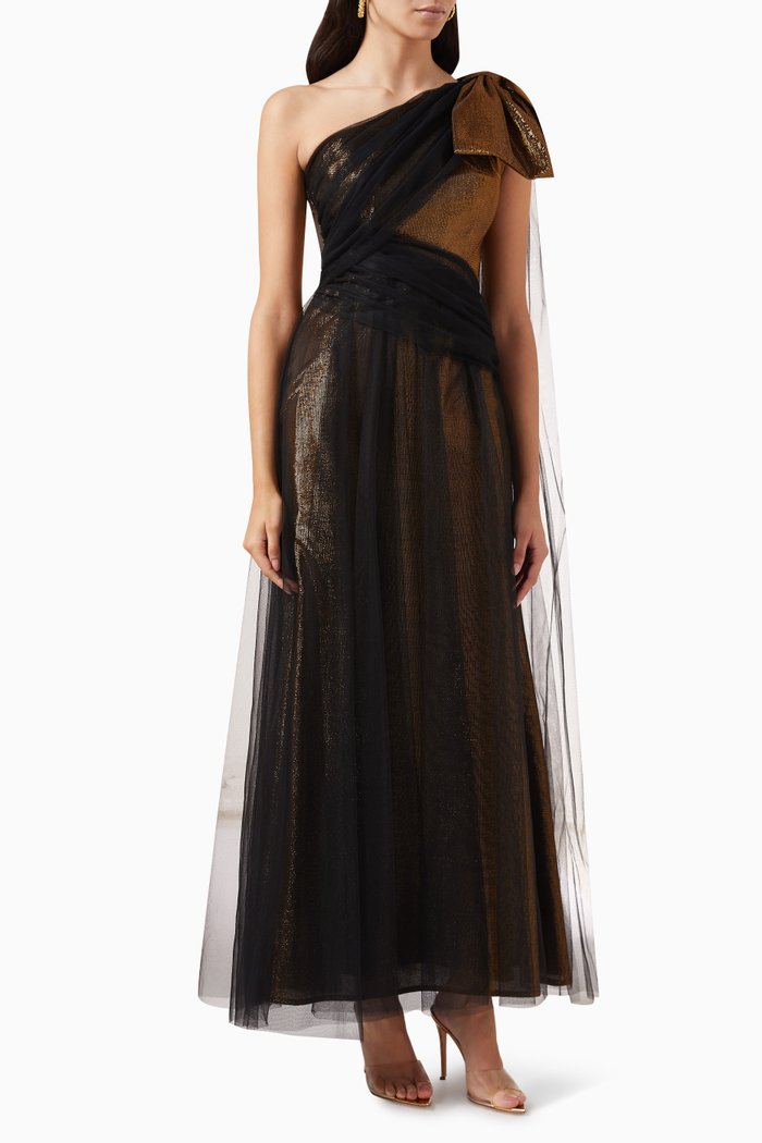 

One-shoulder Dress in Tulle, Brown