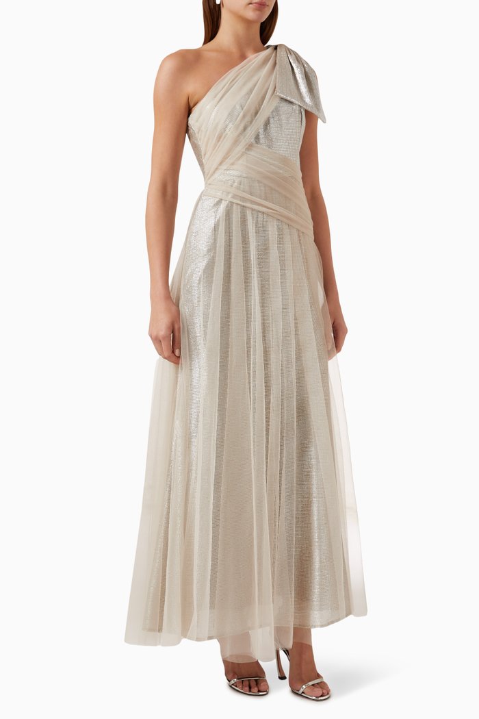 

One-shoulder Dress in Tulle, Gold
