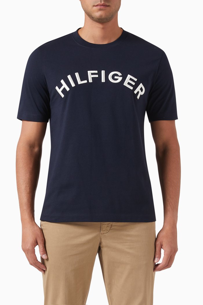 

Arched Logo-embroidered T-shirt in Cotton-jersey, Blue