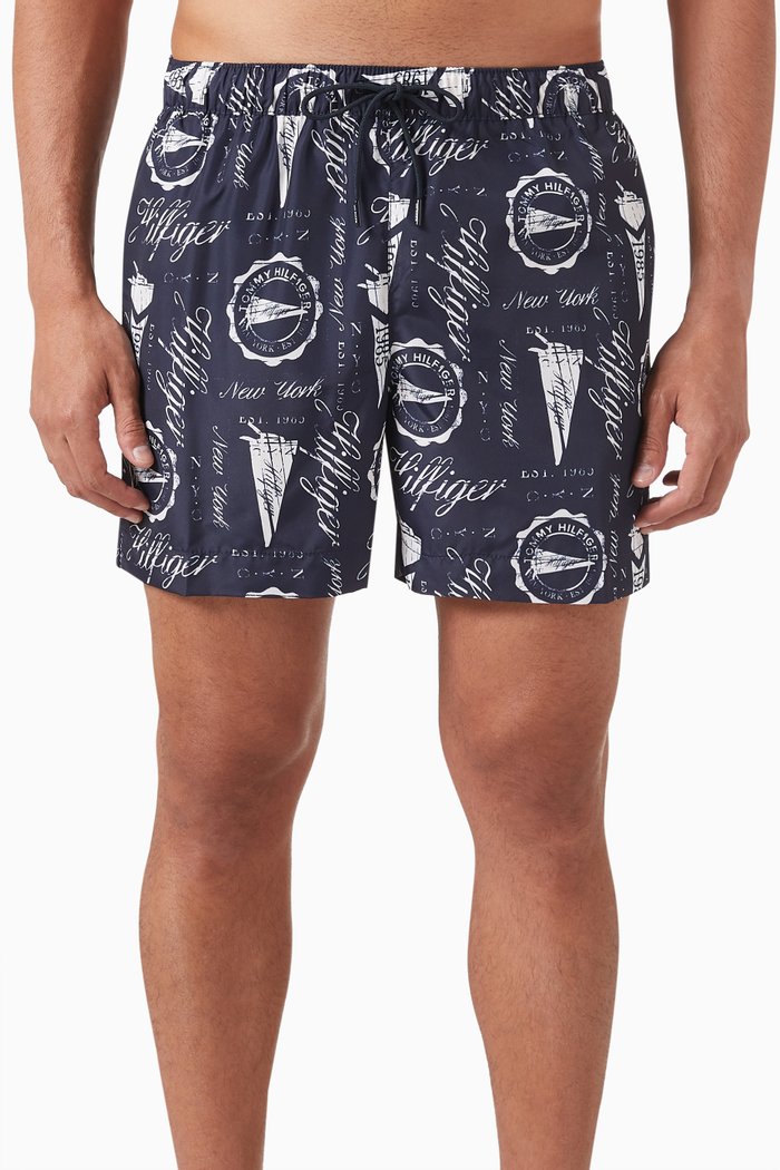 

Essential-print Mid-length Swim Shorts, Blue