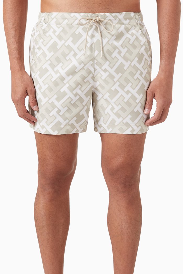 

All-over Monogram-print Mid-length Swim Shorts, Neutral