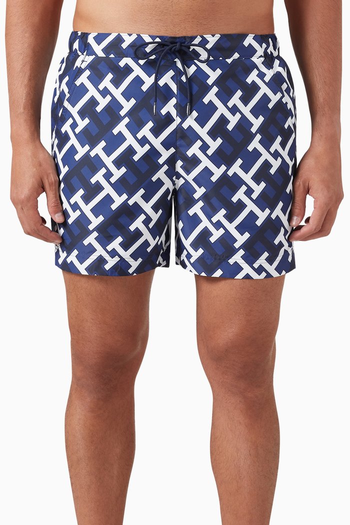 

All-over Monogram-print Mid-length Swim Shorts, Blue
