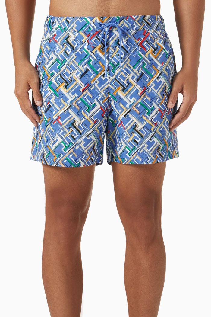

All-over Monogram-print Mid-length Swim Shorts, Blue