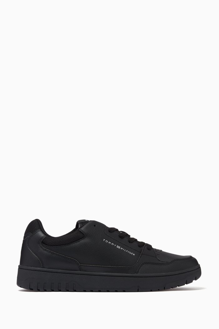 

Logo Basketball Low-top Sneakers in Leather, Black