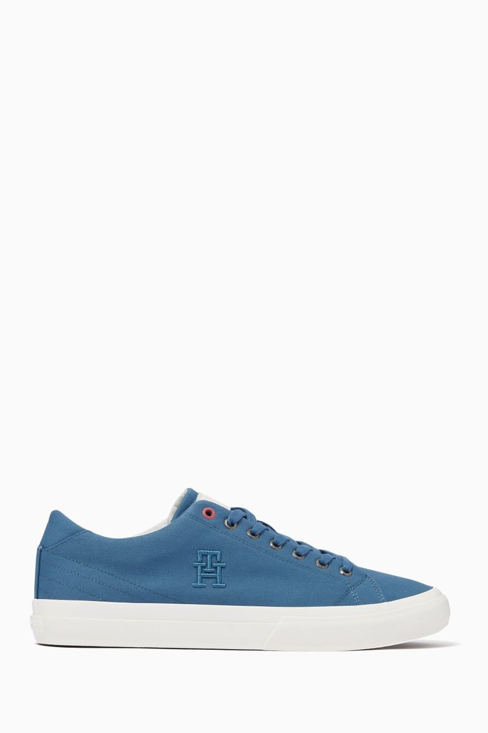 

Monogram Low-top Sneakers in Linen-blend Canvas, Blue