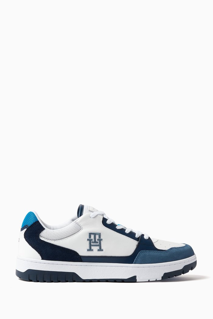 Monogram Basketball Trainers in Mixed Materials, White