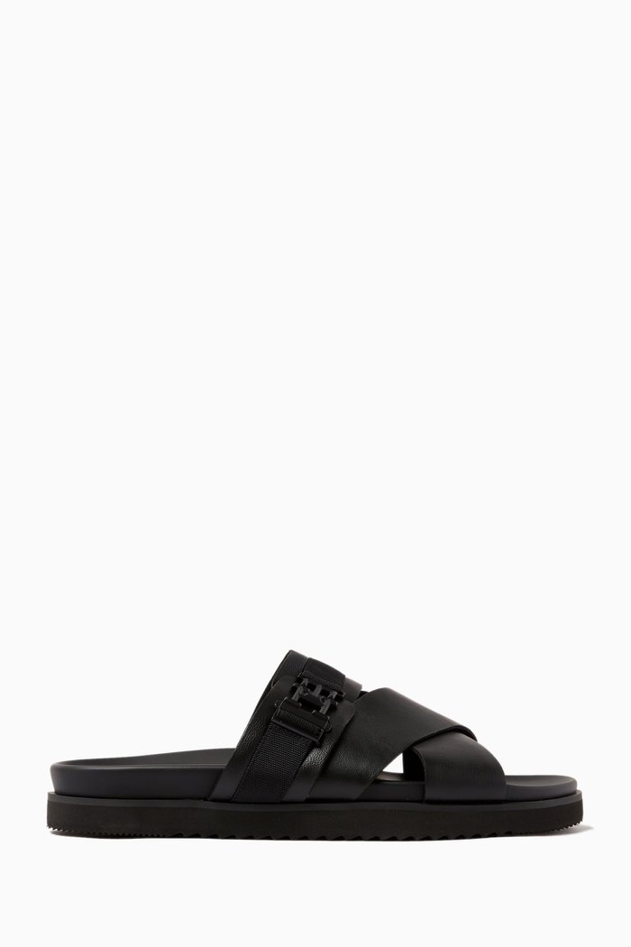 

Cleat Crossover Sandals in Leather, Black