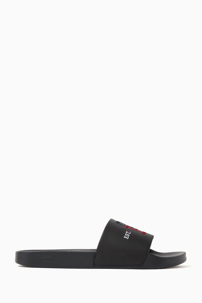 TH Embroidery Pool Slides in Rubber, Black