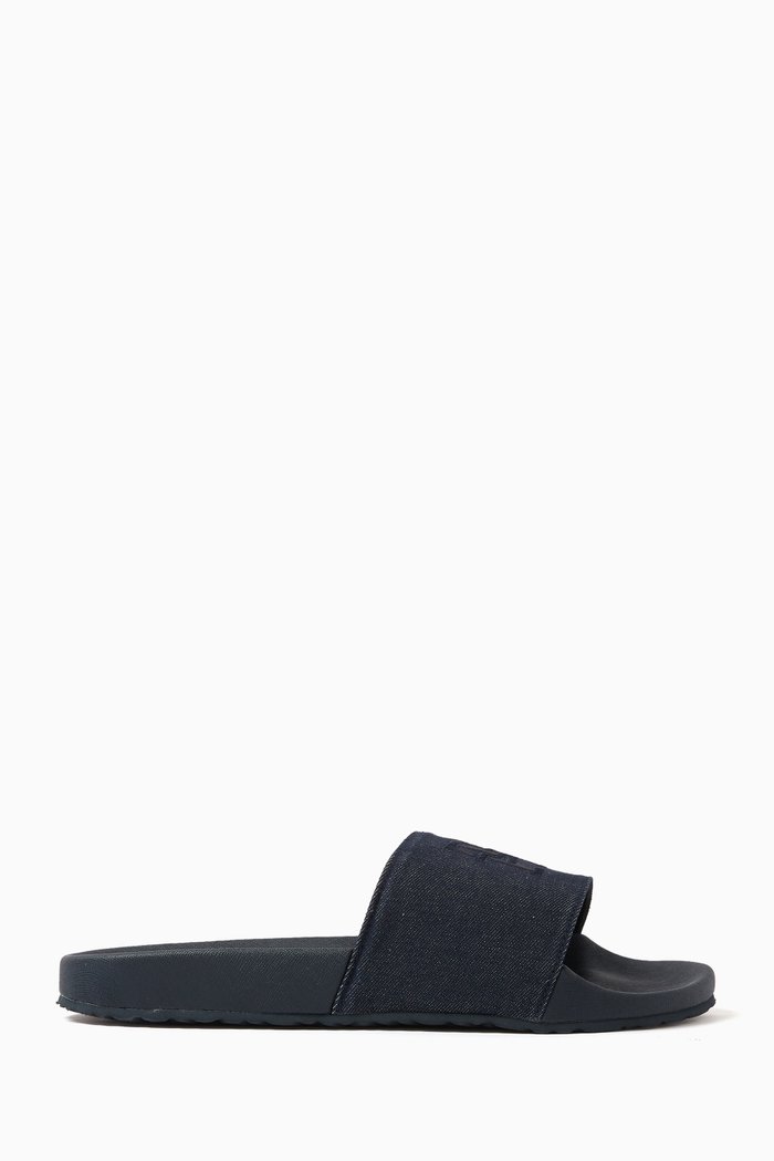 TH Monogram Pool Slides in Denim & Rubber, Blue