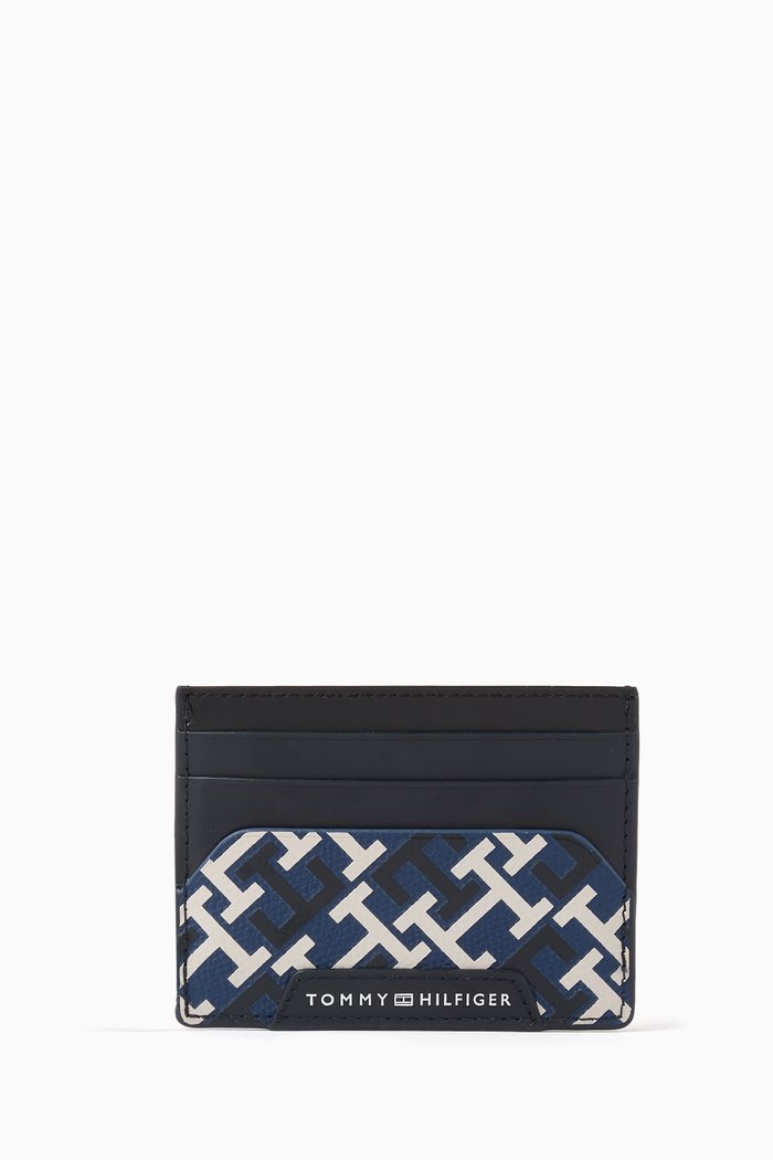 

TH Monogram Business Card Holder in Leather, Blue