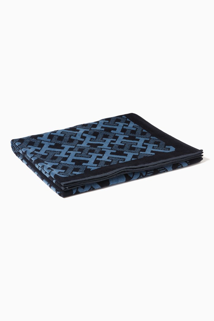 Monogram Logo Towel in Cotton, Blue