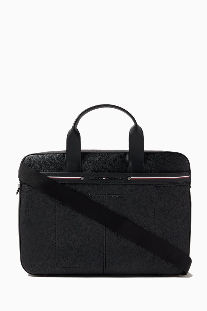 

TH Central Slim Laptop Bag in Grained Faux-leather, Black