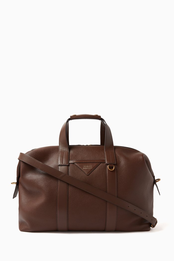 Logo Duffel Bag in Premium Leather, Brown