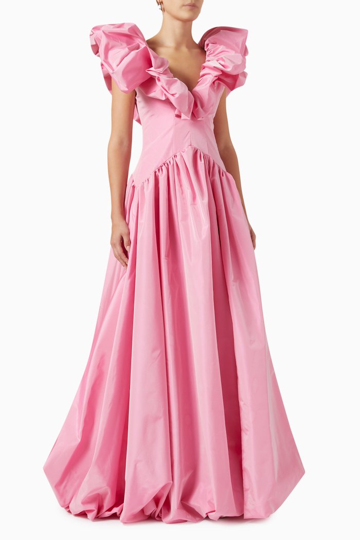 

Ruffled Maxi Dress in Taffeta, Pink
