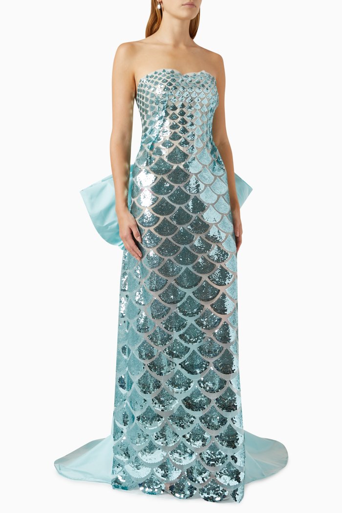 Mermaid Sequin-embellished Gown, Blue