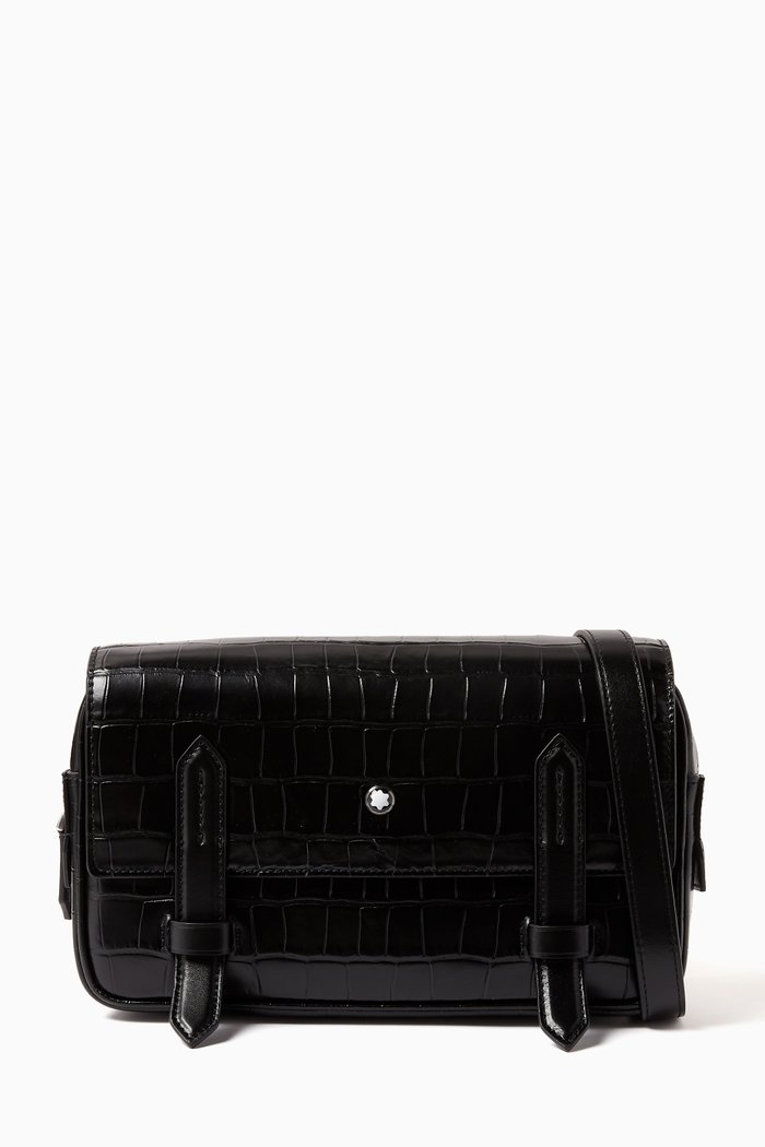 

Messenger Bag in Croc-embossed Leather, Black