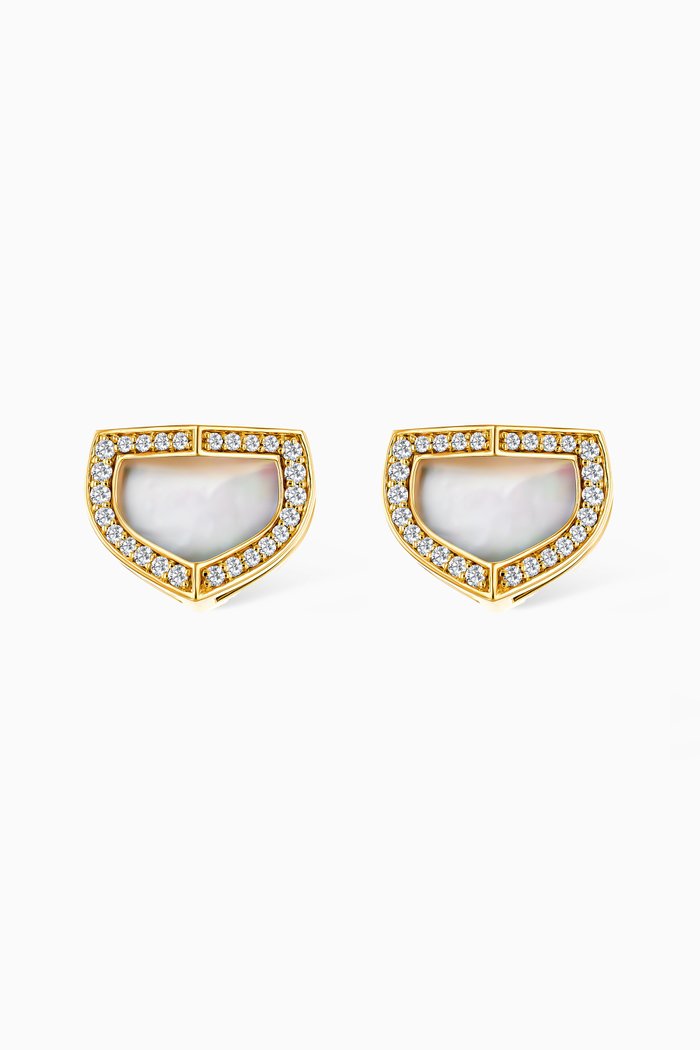 

Dome Art Deco Diamond & Mother of Pearl Stud Earrings in 18kt Yellow Gold