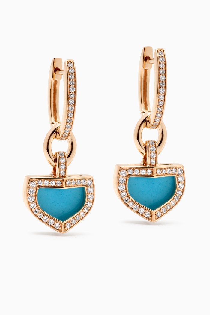 Dome Art Deco Diamond & Turquoise Earrings in 18kt Gold, Yellow