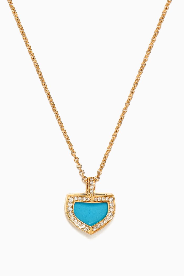 

Dome Art Deco Diamond & Turquoise Necklace in 18kt Yellow Gold