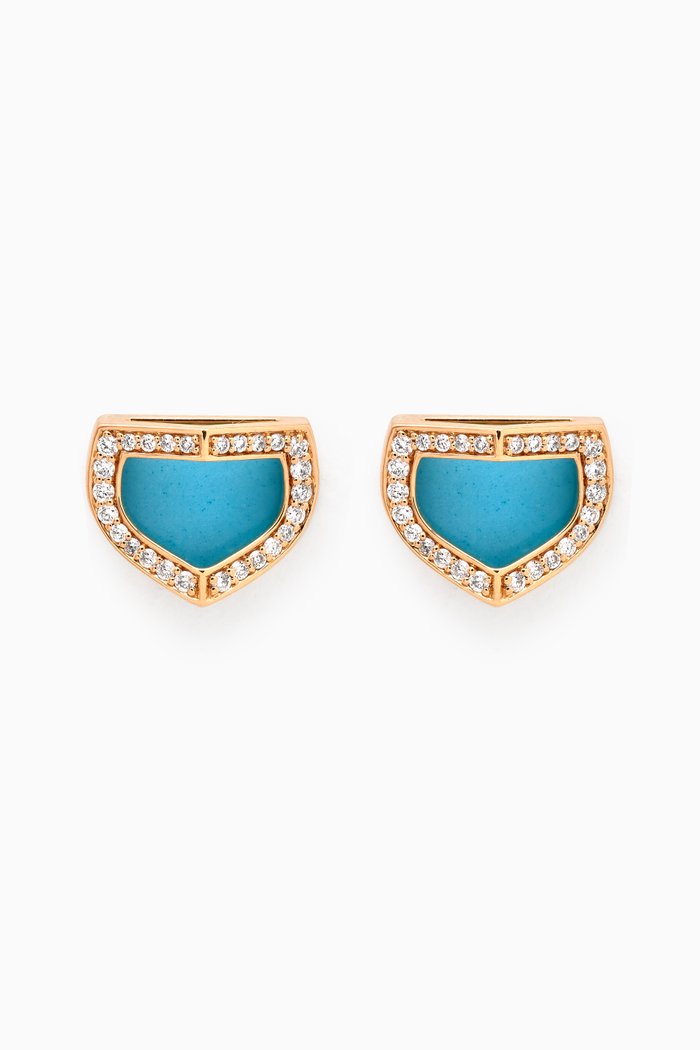 

Dome Art Deco Diamond & Turquoise Stud Earrings in 18kt Gold, Yellow