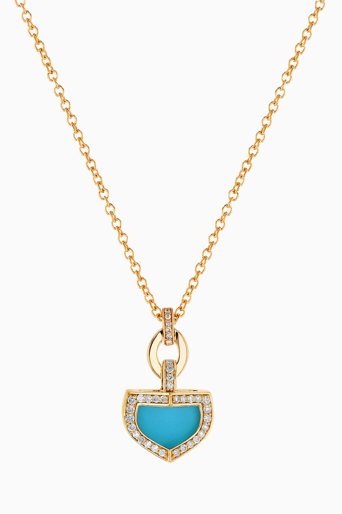 

Dome Art Deco Diamond & Turquoise Necklace in 18kt Yellow Gold