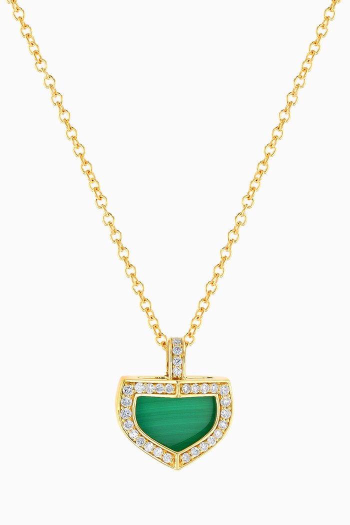 Dome Art Deco Diamond & Malachite Necklace in 18kt Gold, Yellow