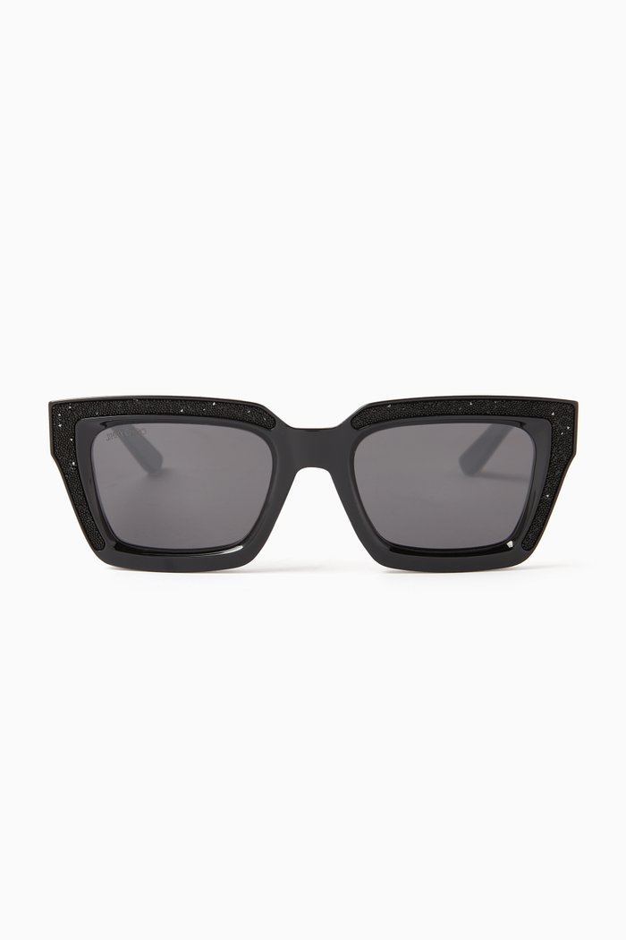 

Megs Rectangular Frame Sunglasses in Acetate, Black