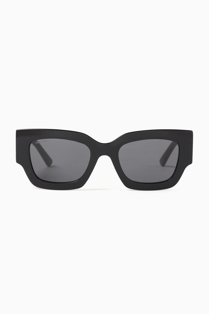 

Nena Rectangular Frame Sunglasses in Acetate, Black