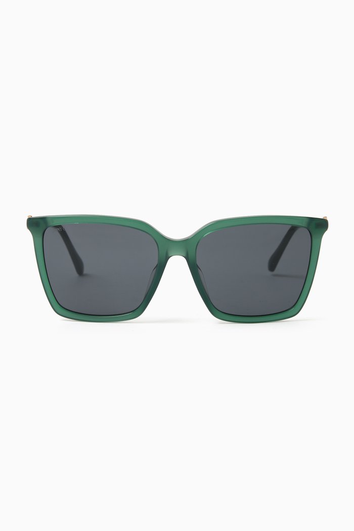 Totta Rectangular Frame Sunglasses in Acetate, Green