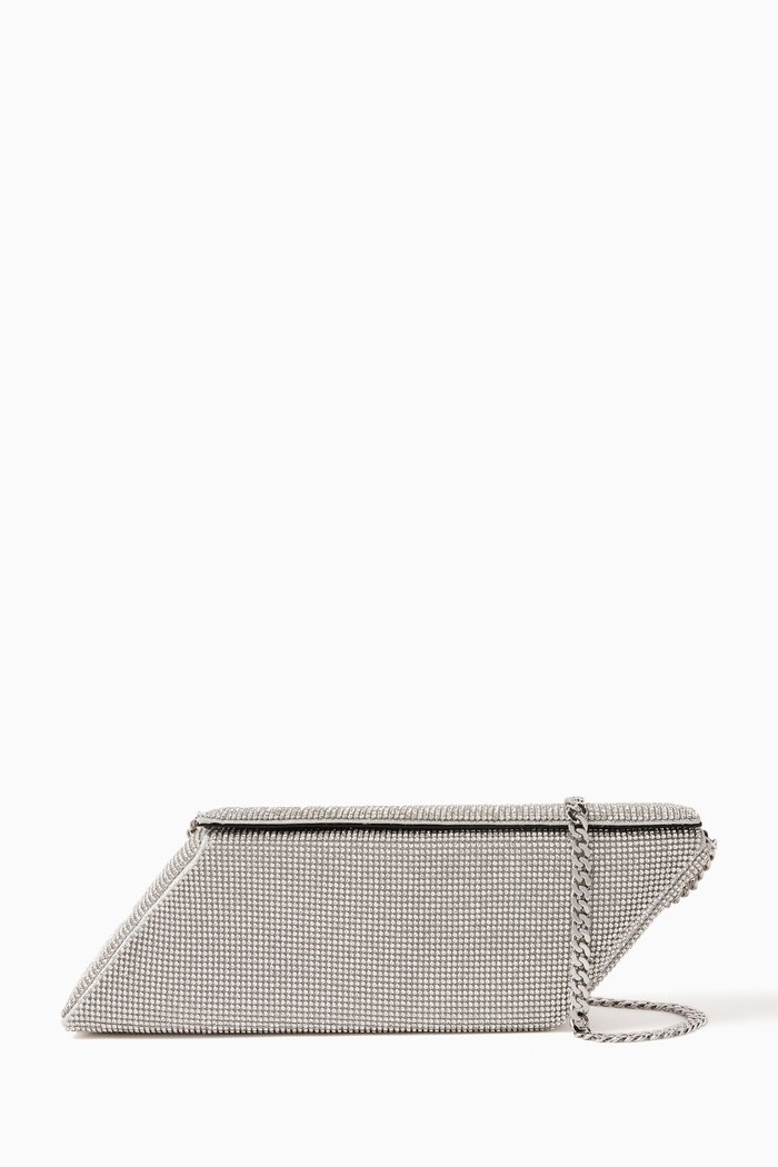 

Paralellogram Clutch in Crystal Mesh, White